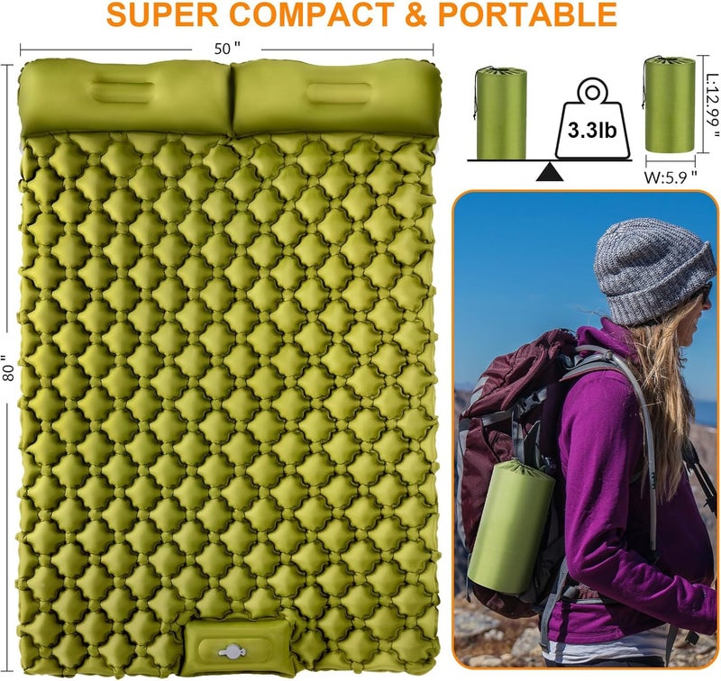 TEKIK Double Sleeping Pad, Ultralight 4" Extra-Thick Self Inflating Sleeping Mat for 2 Person with Pillow Built-in Foot Pump Portable Camping Mat for Backpacking, Hiking, Traveling, Tent, Camping - Image 5